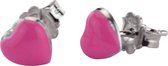 Silventi 921170060 Zilveren Roze Hartjes oorknopjes - Hart - Roze - Zilver - Zilverkleurig