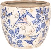 Clayre & Eef Pot de fleurs Ø 18x17 cm Bleu Beige Céramique Fleurs