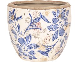 Keramiek Bloempot voor Binnen – Blauw Bloemen – Rustieke Pot – Ø 18 cm – Bloemenmotief