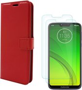 Motorola Moto G7 Power Portemonnee hoesje rood met 2 stuks Glas Screen protector