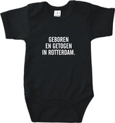 Baby Rompertje Geboren en getogen in Rotterdam | Korte mouw 74/80 Zwart