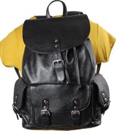 Urban 5884® - Leren Rugtas - Backpack - 100% Rund - Echt Leder - Extra Zakken -Reistas - Zwart