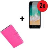 Geschikt voor iPhone SE (2020) hoes wallet bookcase hoesje Cover P roze + 2xTempered Gehard Glas / Glazen screenprotector (2 stuks) Pearlycase