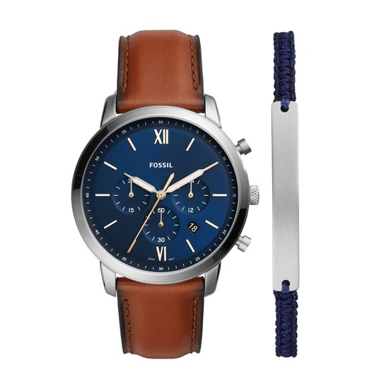 Fossil Neutra Chrono FS5708SET Herenhorloge Geschenkset 44 mm – Zilverkleurig
