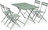 Emilia - Bistro set van rechthoekige tafel en 4 inklapbare stoelen - Staal met poedercoating - Mat –  Groengrijs