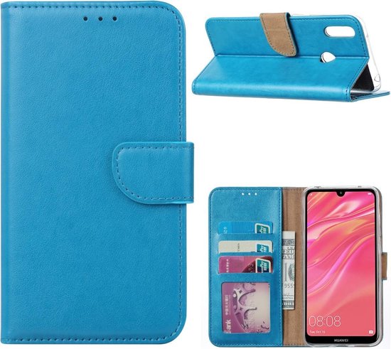 Housse Portefeuille + écouteurs Pour Huawei Y7 (2018) - Cuir Artificiel Brun, 3 Emplacements Cartes - Neuf