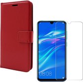Hoesje Geschikt voor: Huawei Y7 (2019) Portemonnee rood met 2 stuks Glas Screen protector