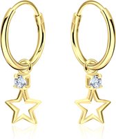 Joy|S - Zilveren ster oorbellen star bedel kristal oorringen 14k goudplating