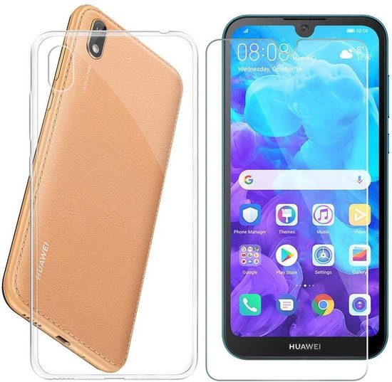 Nieuwheid vergelijking schijf Huawei Y5 2019 Hoesje Transparant TPU Siliconen Soft Case + 2X Tempered  Glass... | bol.com