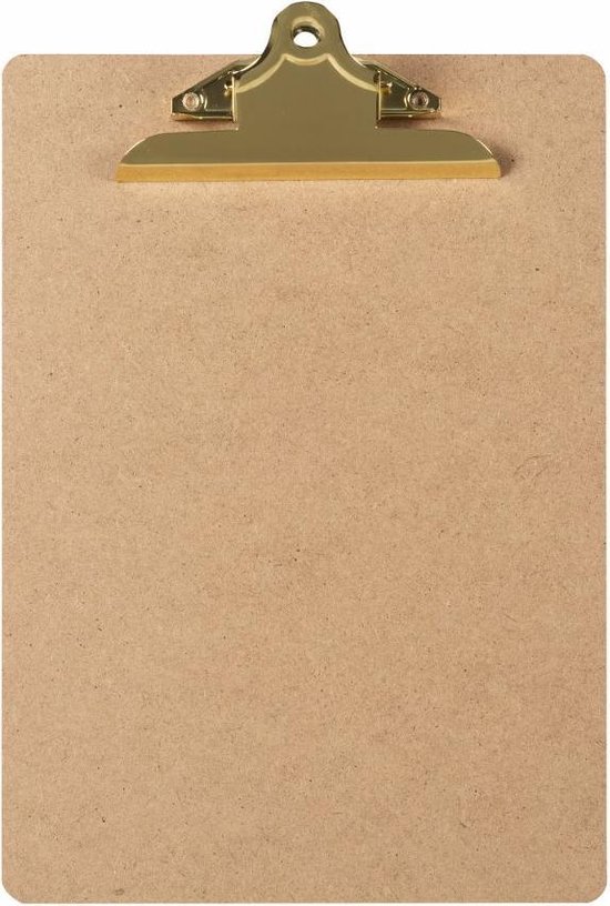 LPC  Klembord - clipboard - hout/mdf/hardboard- A4 -145 mm butterfly klem goud