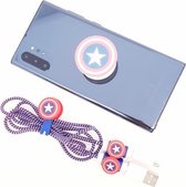 Kabel beschermer - Cable protector Popsocket Telefoonbutton/ Telefoonhouder 8 delig voor smartphone oplader/charger Captain America