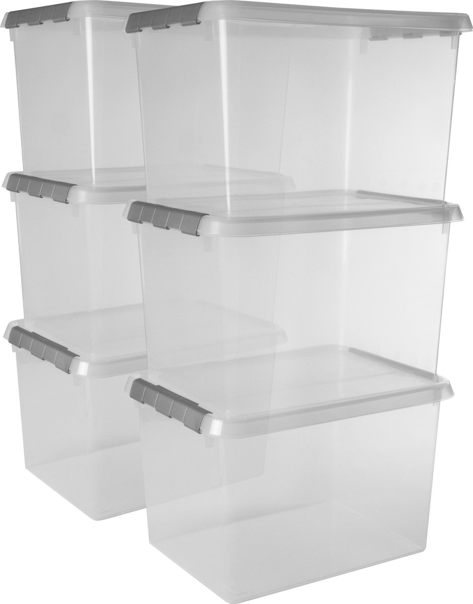 Sunware Comfort Line Opbergbox - 22L - Set van 6 - Transparant/metaal