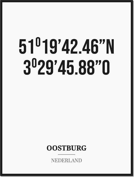 Poster/kaart OOSTBURG met coördinaten bol