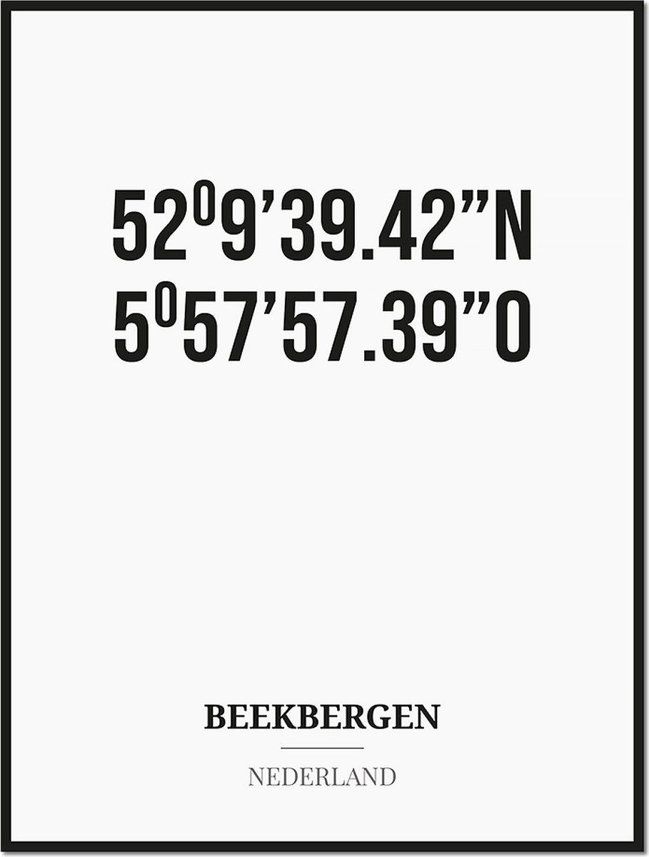 Studio216 Poster/kaart BEEKBERGEN met coördinaten zwart, wit