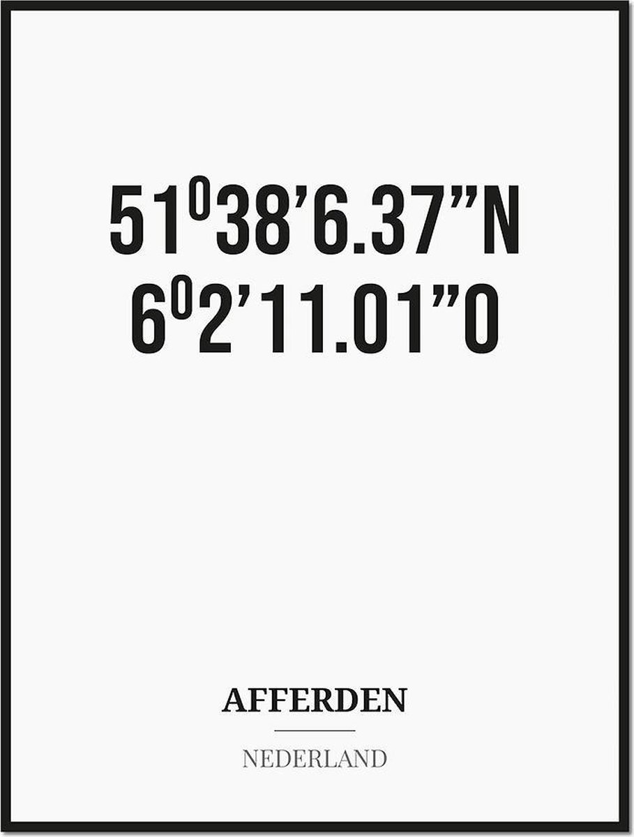 Studio216 Poster/kaart AFFERDEN met coördinaten zwart, wit