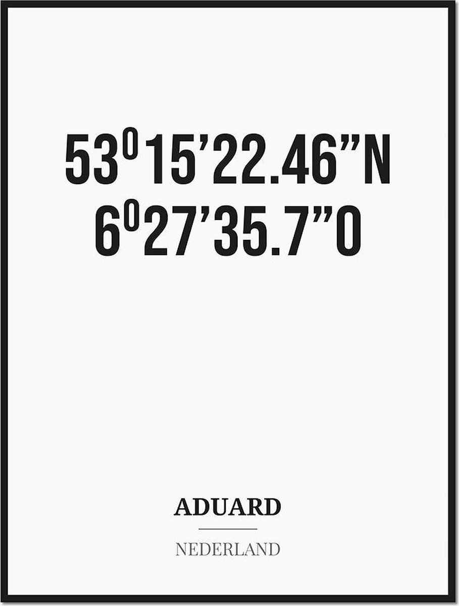 Studio216 Poster/kaart ADUARD met coördinaten zwart, wit