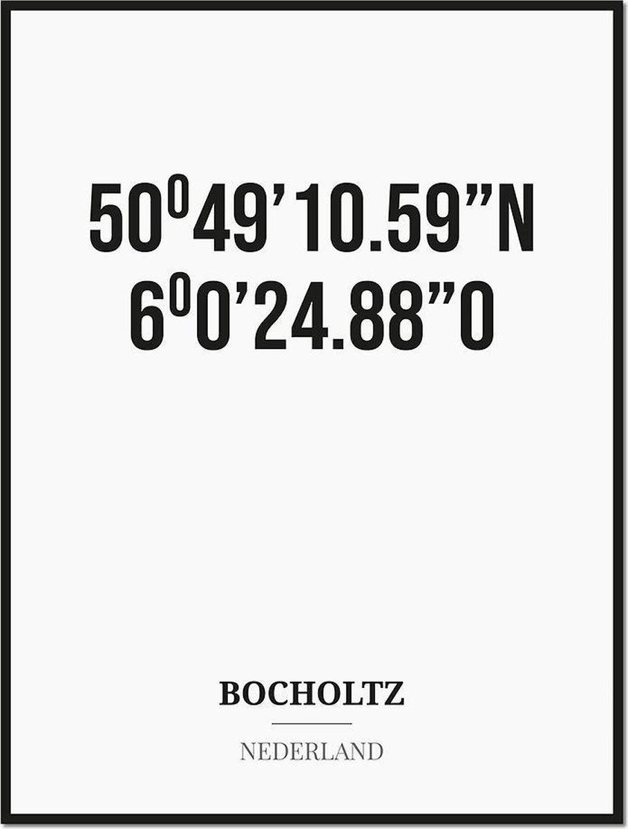 Studio216 Poster/kaart BOCHOLTZ met coördinaten zwart, wit