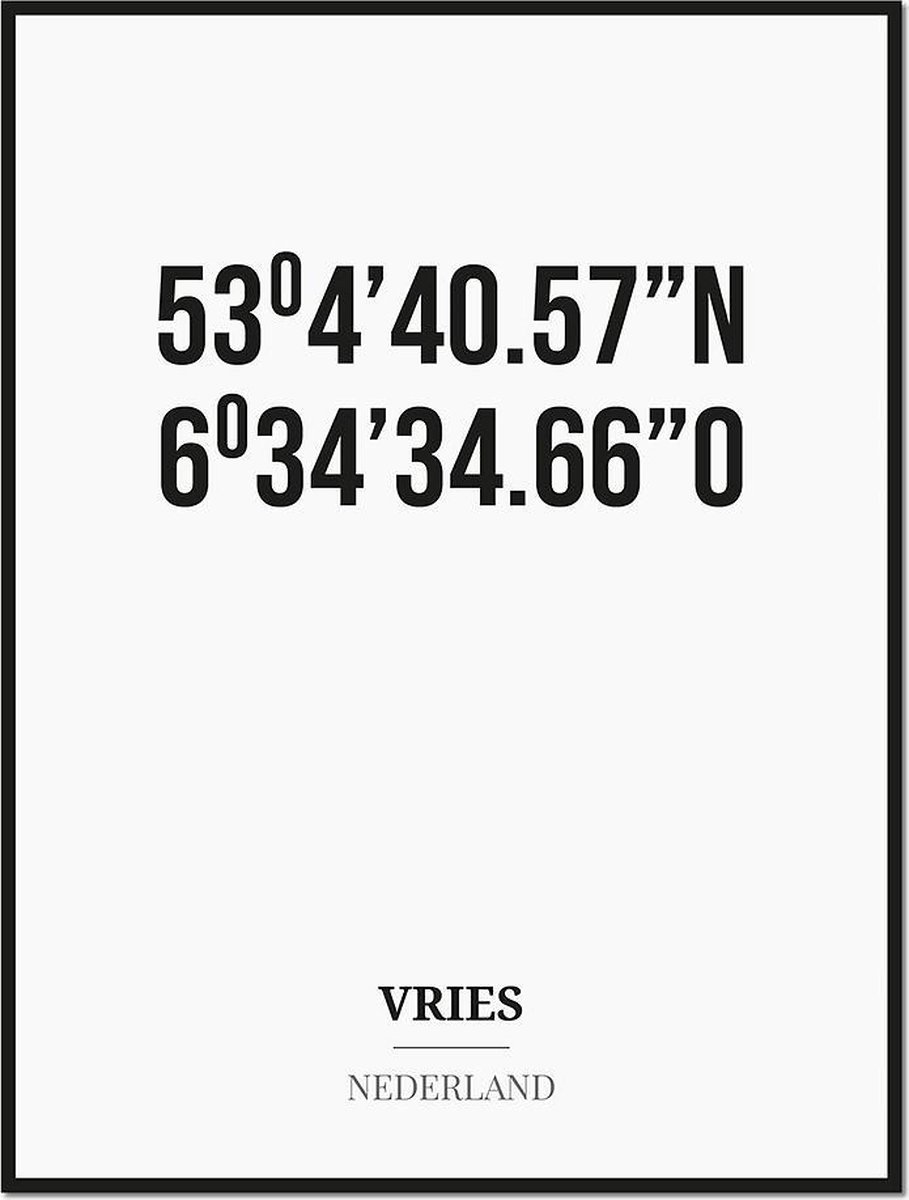 Studio216 Poster/kaart VRIES met coördinaten zwart, wit