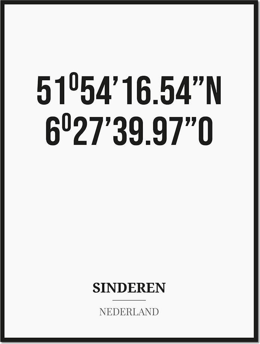Studio216 Poster/kaart SINDEREN met coördinaten zwart, wit