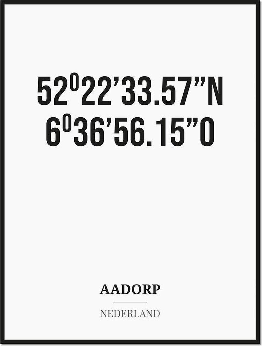 Studio216 Poster/kaart AADORP met coördinaten zwart, wit