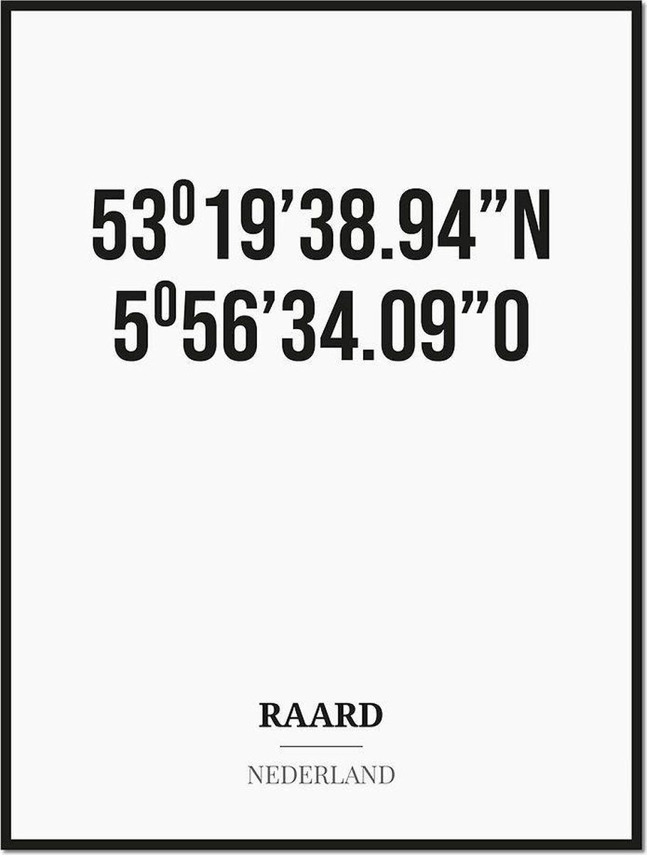 Studio216 Poster/kaart RAARD met coördinaten zwart, wit