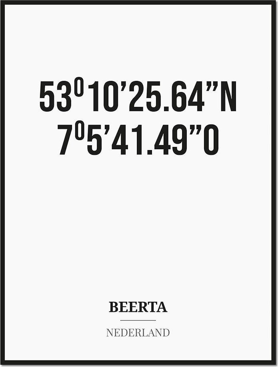 Studio216 Poster/kaart BEERTA met coördinaten zwart, wit