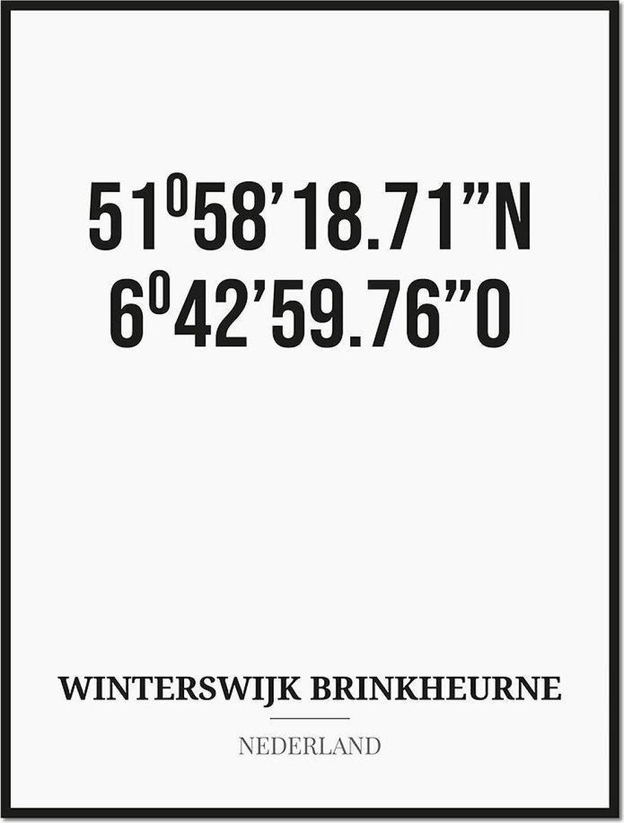 Studio216 Poster/kaart WINTERSWIJK BRINKHEURNE met coördinaten zwart, wit