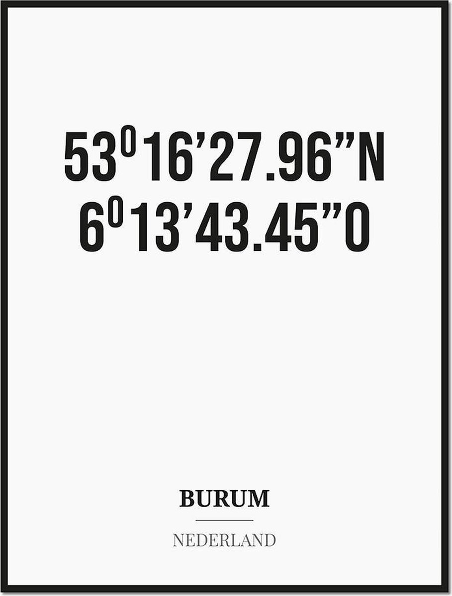 Studio216 Poster/kaart BURUM met coördinaten zwart, wit