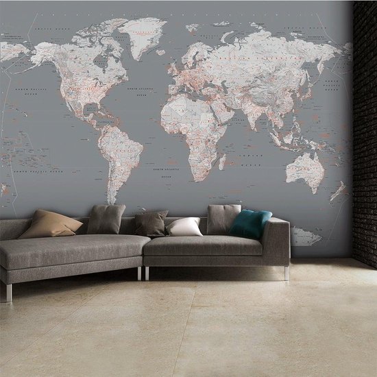 Fotobehang silver map groot wereldkaart 315 cm x 232 cm | bol.com