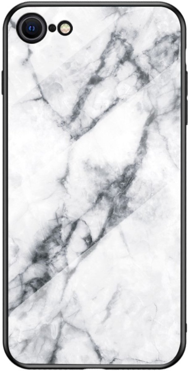 iPhone SE (2020) / 7 / 8 - silicone TPU glas hoesje case - marmer wit