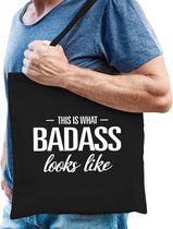 This is what badass looks like cadeau katoenen tas zwart voor heren - kado tas / tasje / shopper voor een stoute man