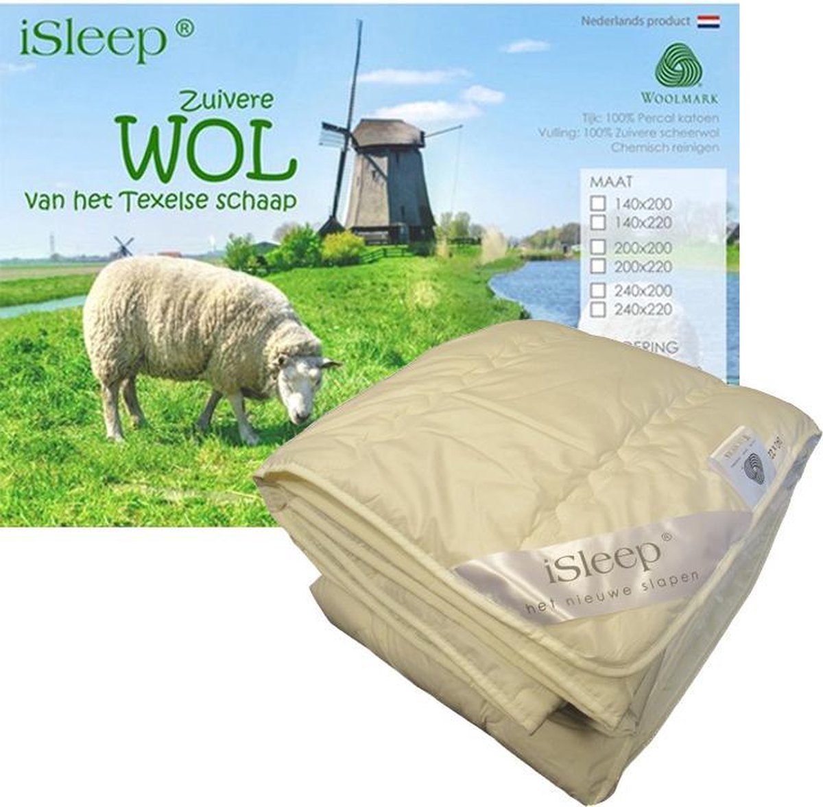 iSleep Zomerdekbed Wol - Tweepersoons - 200x220 cm - Ecru