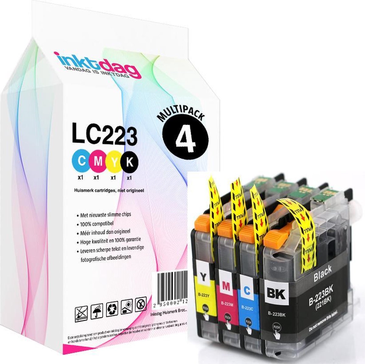 Inktdag Brother LC223 LC221 inktpatronen multipack set 4 stuks voor MFC J5320DW ,J4120DW ,J4420DW ,J880DW ,J480DW, J4620DW, J5620DW, J680DW, J5625DW, J4625DW ,J5720DW