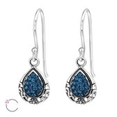 Joy|S - Zilveren elegance druppel oorbellen met montana blauw Swarovski geoxideerd