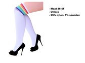 Lange sokken wit met regenboog strepen - maat 36-41 - kniekousen  overknee kousen sportsokken cheerleader carnaval voetbal hockey unisex festival