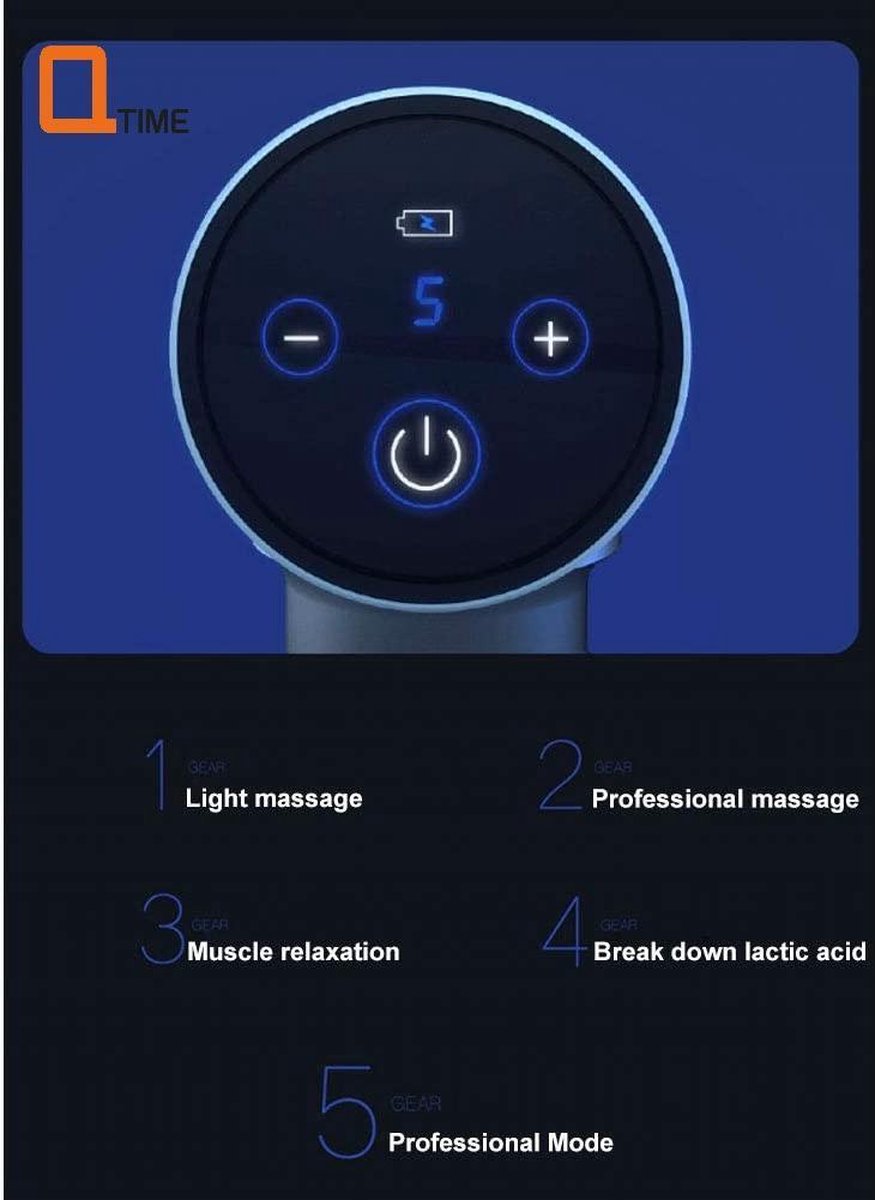 Afbeelding 3 van Q-time - Digitale Massage Gun - Professionele Sport Massage - Rug Massage - Nek Massage - Massage Apparaat - Spier Massage - Stress Massage - Triggerpoint - Spierherstel & Spierontspanning - Digitaal