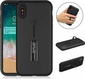 Finger strap Case geschikt voor Apple iPhone X / Xs silicone - zwart  met Privacy Glas