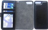 Apple iPhone 7 plus / 8 plus boek hoesje met rits en afneembare siliconen binnenkant. zwart leather look / 2 in 1 hoesje