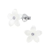 Joy|S - Zilveren bloem oorbellen wit shell 10 mm