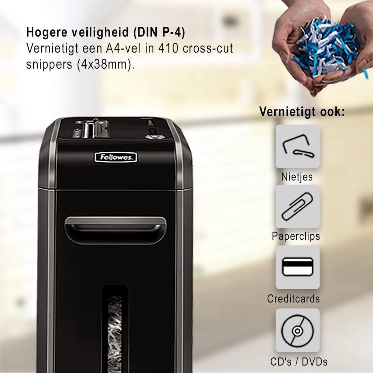 Fellowes papierversnipperaar 99Ci snippers P4, 18 vel, zwart thumbnail 6
