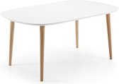 Kave Home - Oqui ovaal uitschuifbare MDF tafel met witte lak en massief beuken poten 160(260)x100 cm