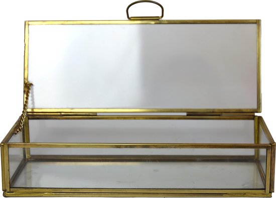 Glazen box goud - Sieradenkistje - Metaal en Glas - 30x12x6 cm - Josephina  | bol