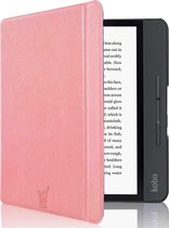 Hoes geschikt voor Kobo Libra H2O - Book Case Leer Wallet Cover Hoesje Roségoud