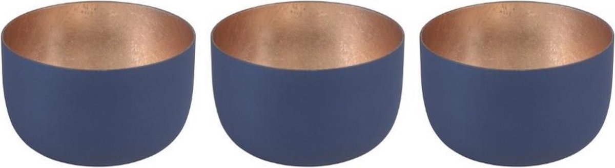 Waxinelichthoudertjes in Midnight Blue - set van 3 stuks - hoogte 5 cm