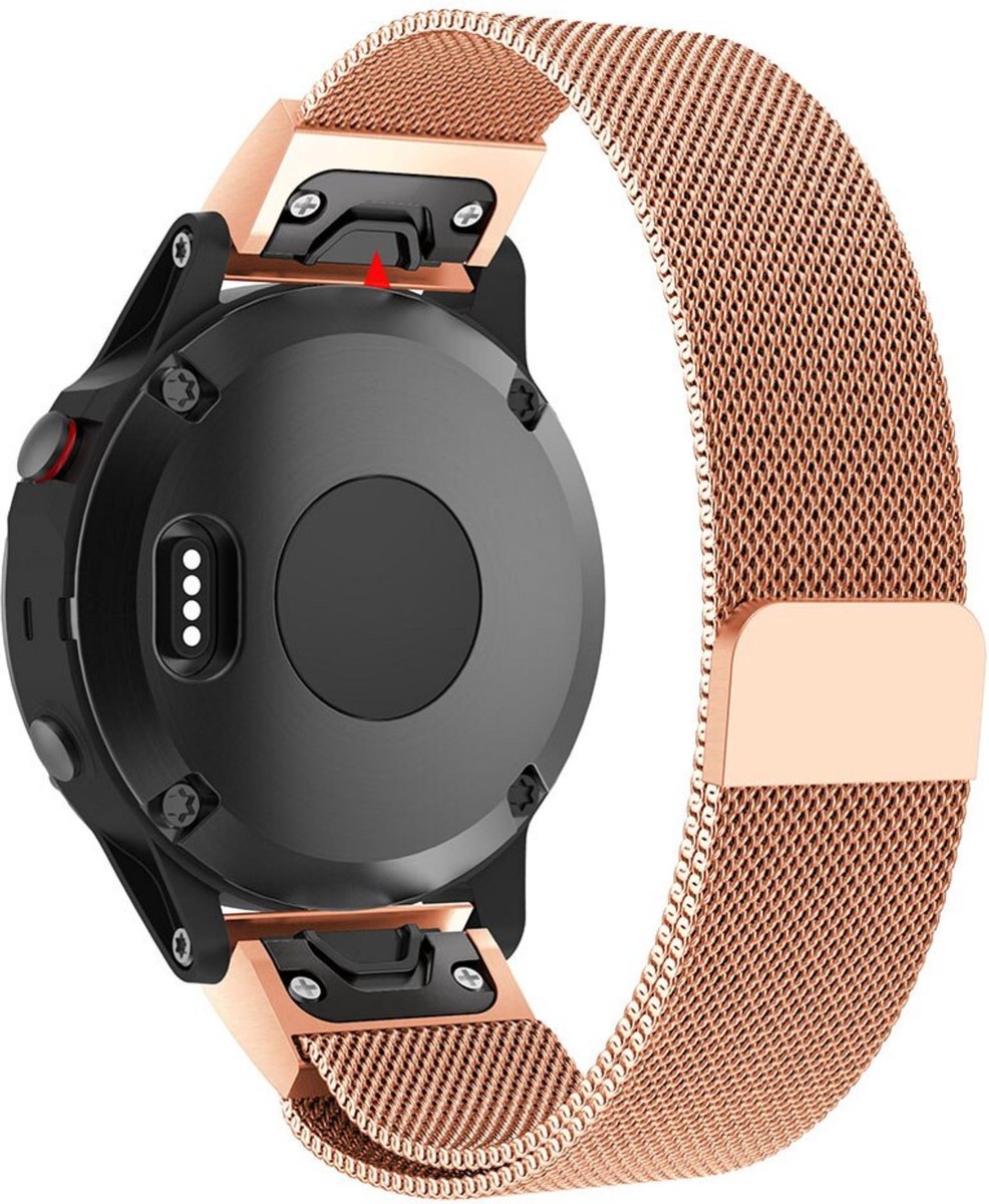 KELERINO. Milanees bandje geschikt voor Garmin Fenix 5S (Plus) 6S Pro / Sapphire - Rose Goud