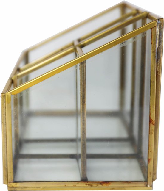 Glazen box goud - Make-up organizer - Bureau organizer - Metaal en Glas -  18x10,5x12... | bol.com