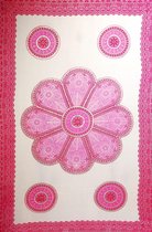 Luxe sarong, hamamdoek, wikkeljurk, tafelkleed,wanddecoratie, met pailletten kleuren wit roze hard roze165 cm bij 115 cm uit Bali versierd met franjes