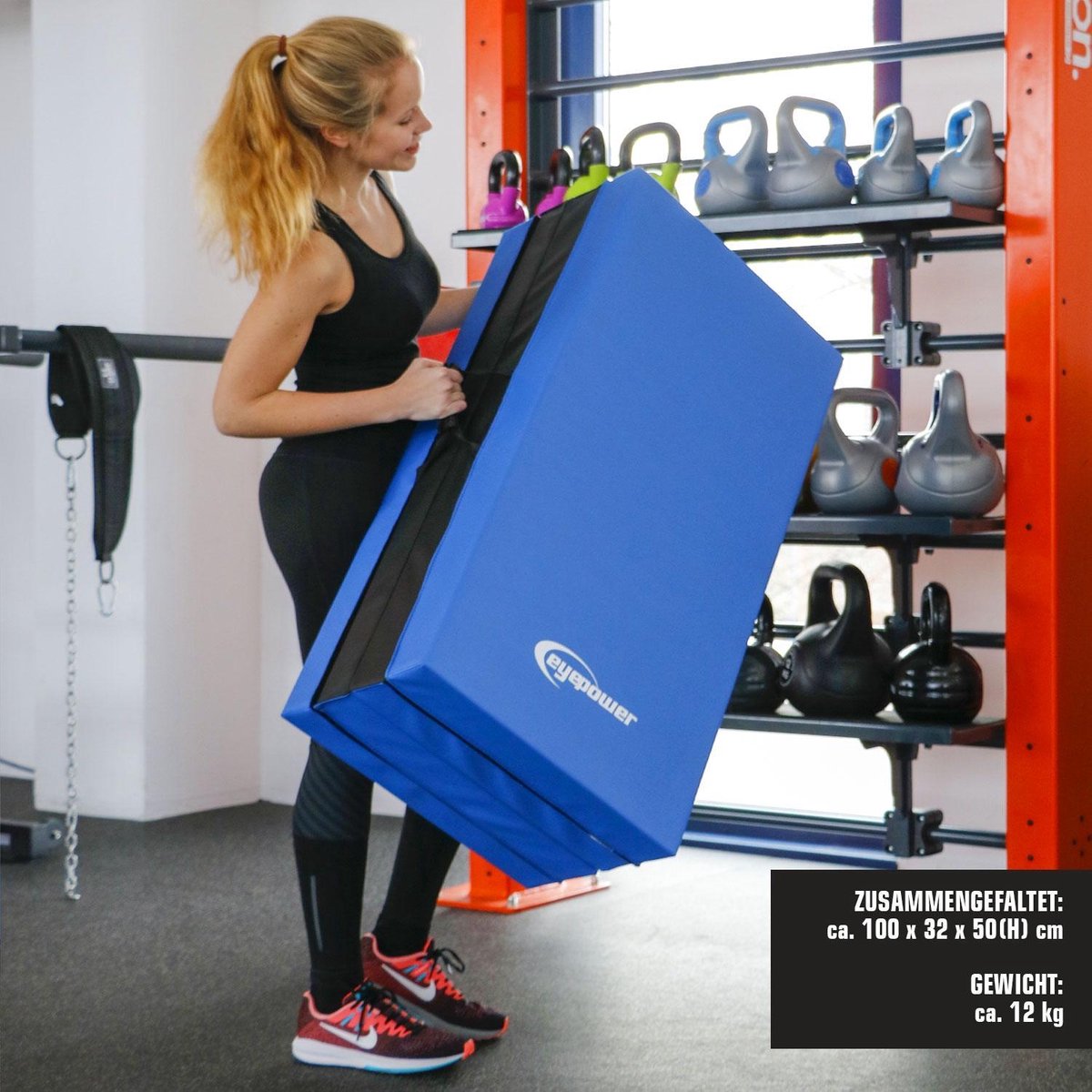 Tapis De Sport EYEPOWER - 190x60x5cm - Mousse EPE - Pliable - Bleu - Pour Gym, Arts Martiaux, Enfants