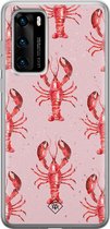 Huawei P40 hoesje siliconen - Lobster all the way | Huawei P40 case | Roze | TPU backcover transparant