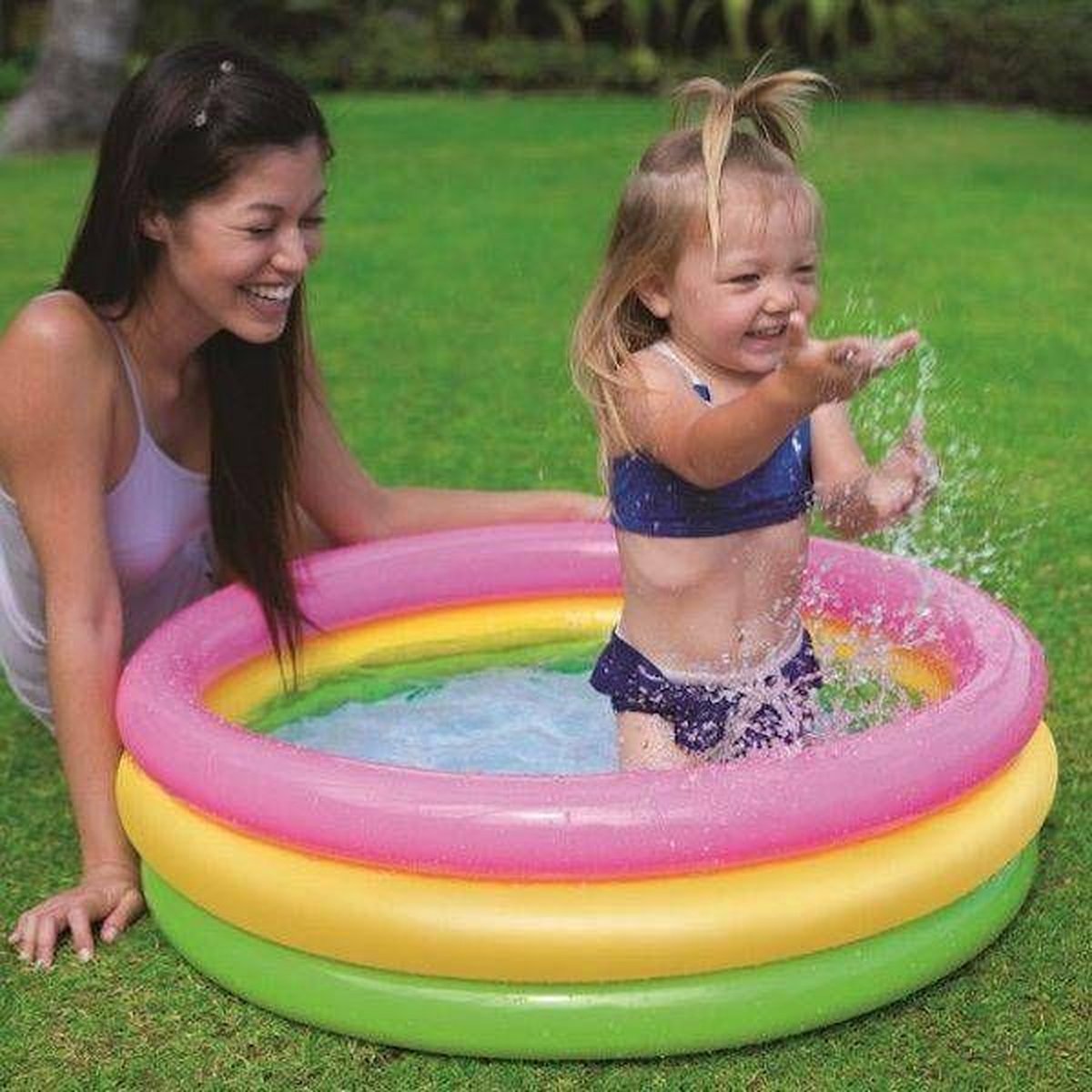 zeil jurk serveerster Intex - Baby - peuter - zwembad - 61 cm - opblaasbodem - roze - geel -  paars - babyzwembad | bol.com